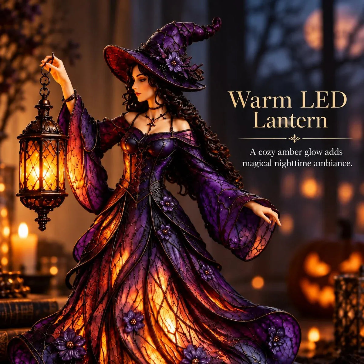 ⏳ Last Day 49% OFF – 🧙 Gothic Witch Lantern Figurine | Warm LED Glow for Shelves, Mantels & Halloween Displays 🎃