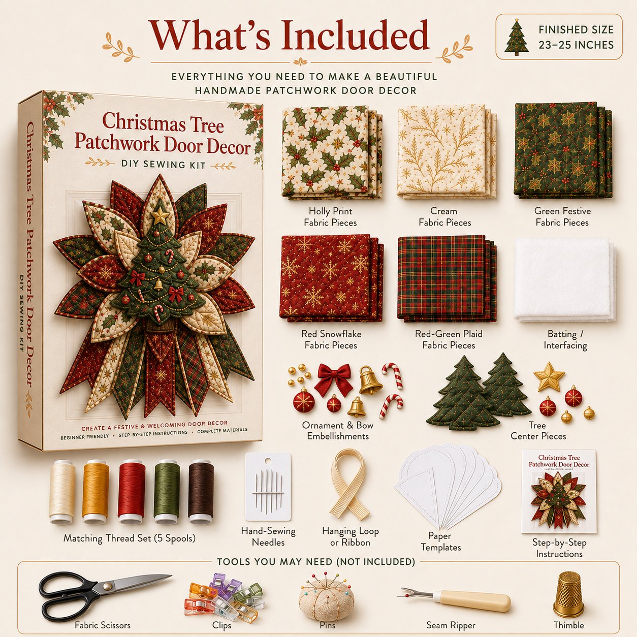 ⏳ Last Day 49% OFF – 🎄Beginner-Friendly Oversized Christmas Character Quilted Door Hanger Sewing Kit | Complete Kit with All Tools & Step-by-Step Guide Included 💕