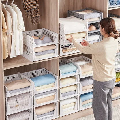 Foldable Drawer-Style Wardrobe Storage Box – Stackable Clothing & Closet Organizer