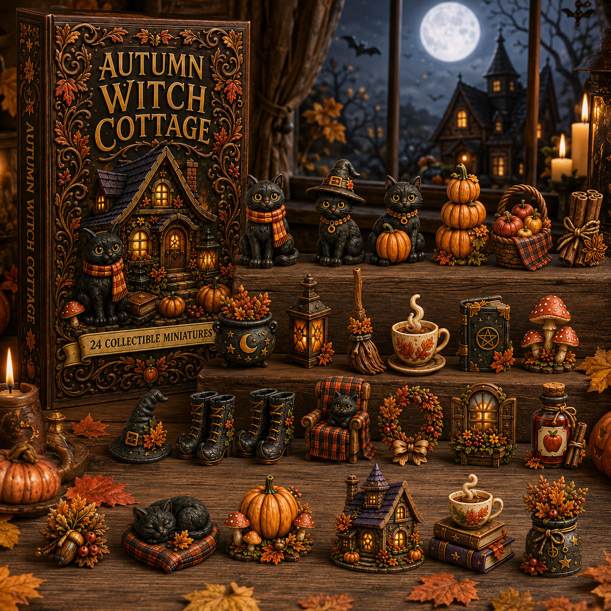 Autumn Witch Cottage Advent Calendar 2026 – 24 Cozy Witchy Miniatures, Black Cat Collectibles & Magical Fall Cottage Surprises