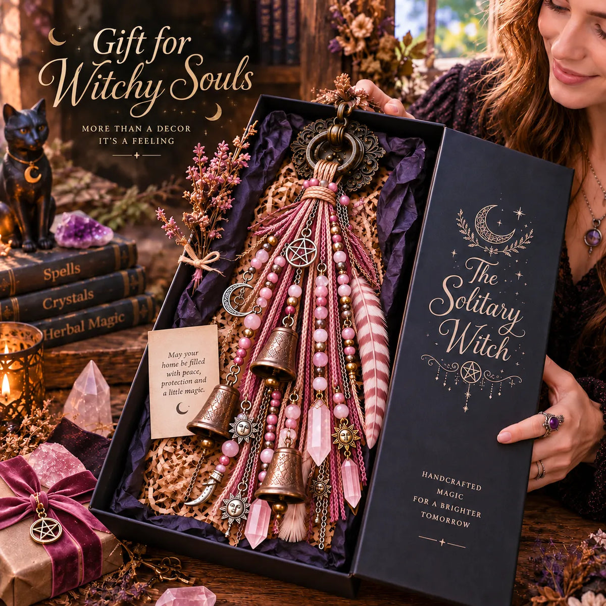 🔮 Witchy Door Charm – Celestial Bells & Crystal-Style Hanging Decor