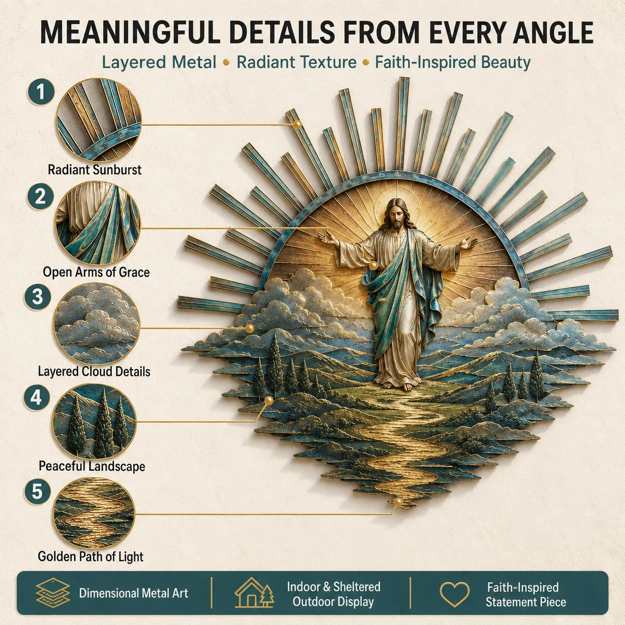 ⏳ Last Day 49% OFF – ✝️ Jesus Metal Wall Art Collection | Layered Christ Artwork with Radiant Sunburst, Dimensional Landscape Details & Concealed Keyhole Hangers ✨