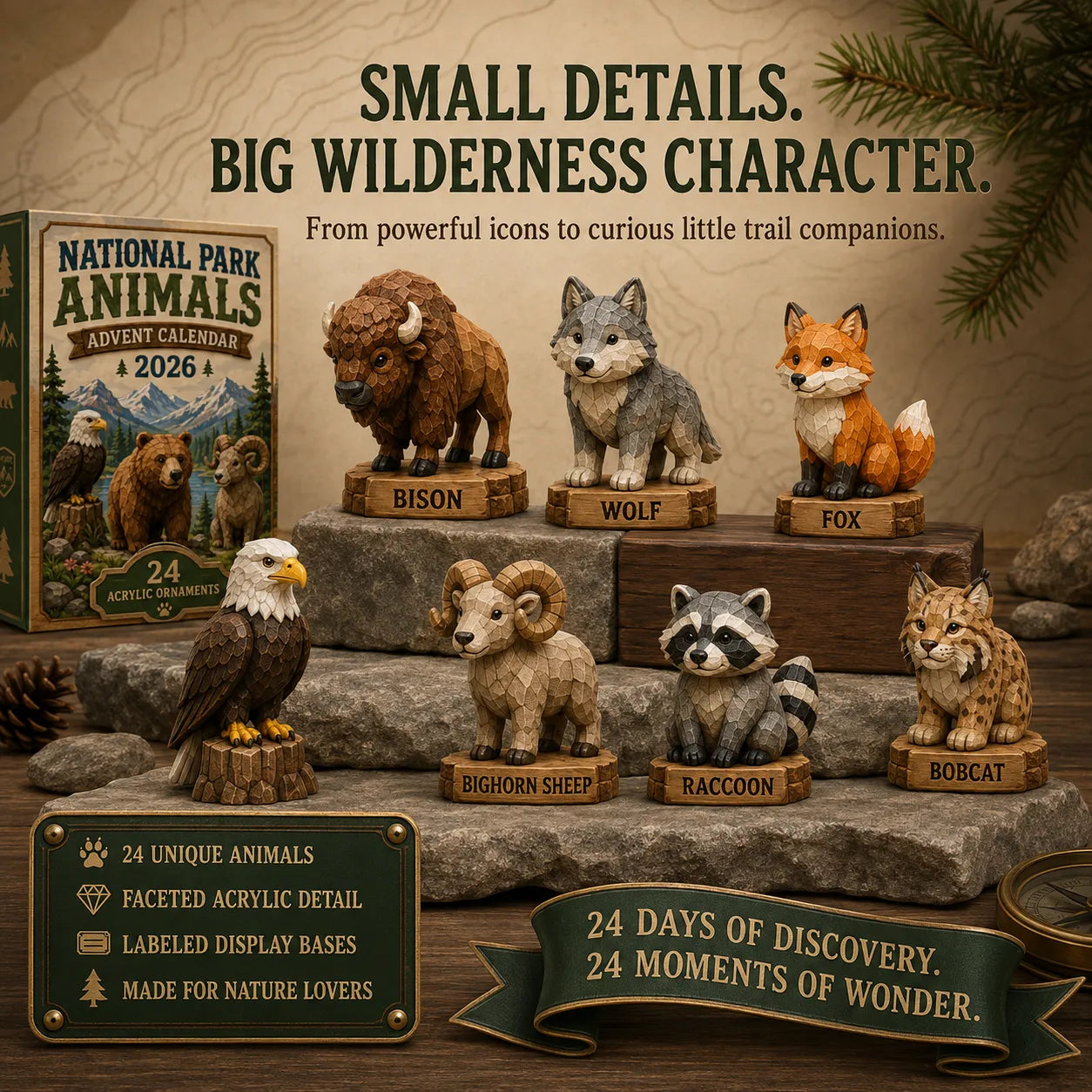 🐾 LAST DAY 49% OFF – 24 Days of National Park Wildlife Advent Calendar | 24 Unique Animal Collectibles Featuring Bison, Bears, Wolves, Eagles & More Wild Discoveries 🎄🏞️