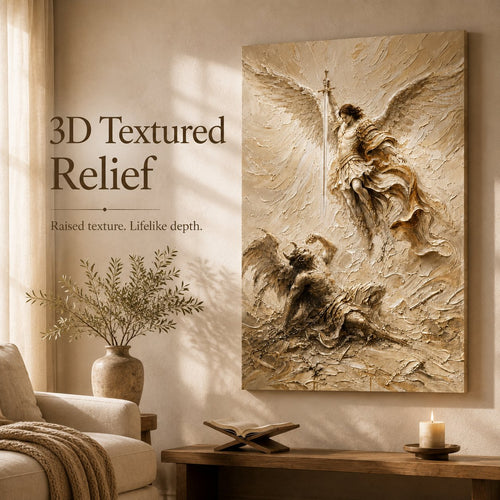 🛡️ Michael Victory 3D Impasto Canvas | Premium Relief Sacred Decor for Christian Altar & Housewarming Gift