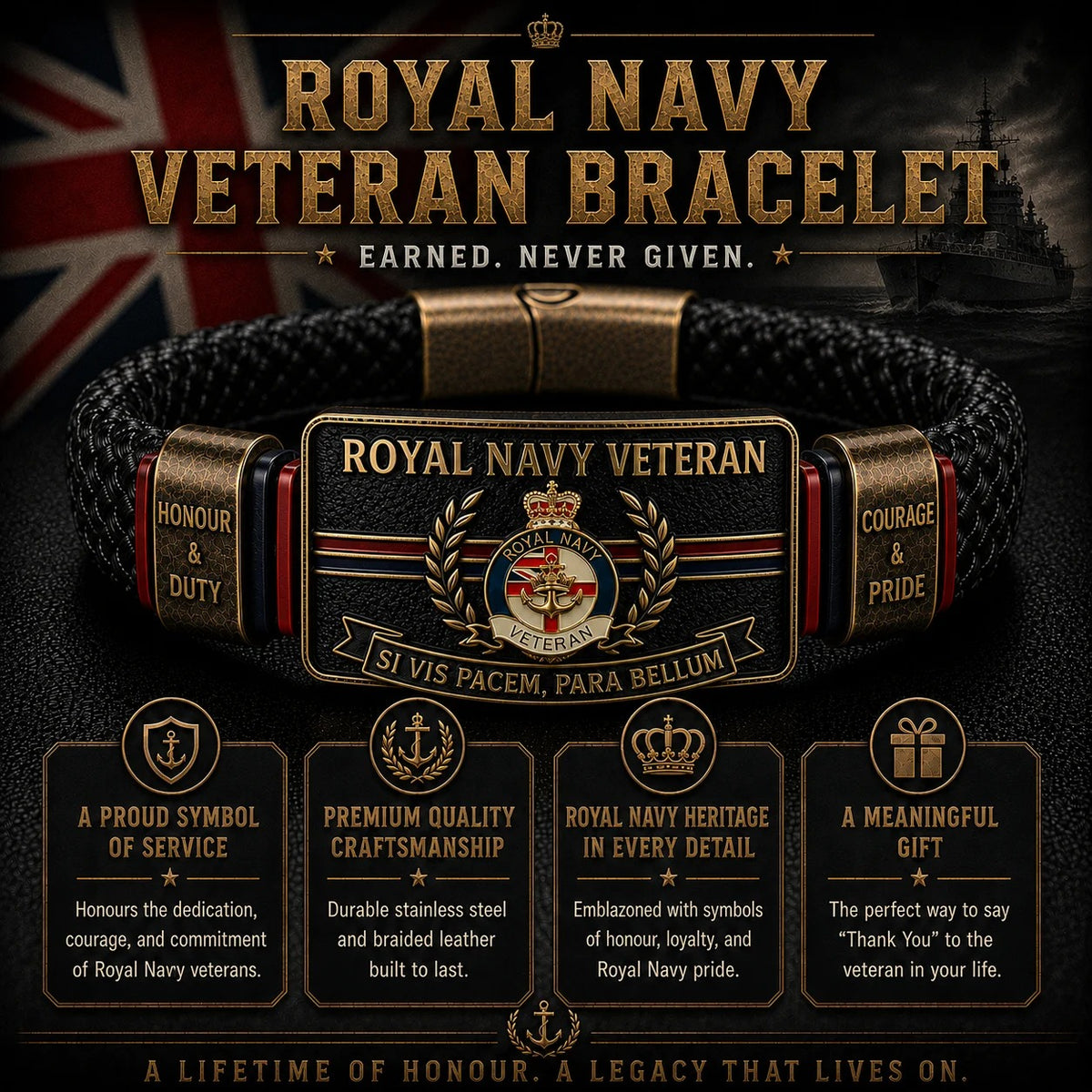 ⚓Royal Navy Veteran “Si Vis Pacem, Para Bellum” Tribute Bracelet