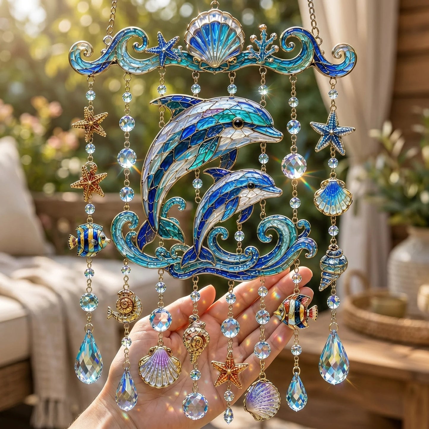 🌊Ocean-Themed Crystal Wind Chime – ✨Bring the Ocean Glow to Your Garden