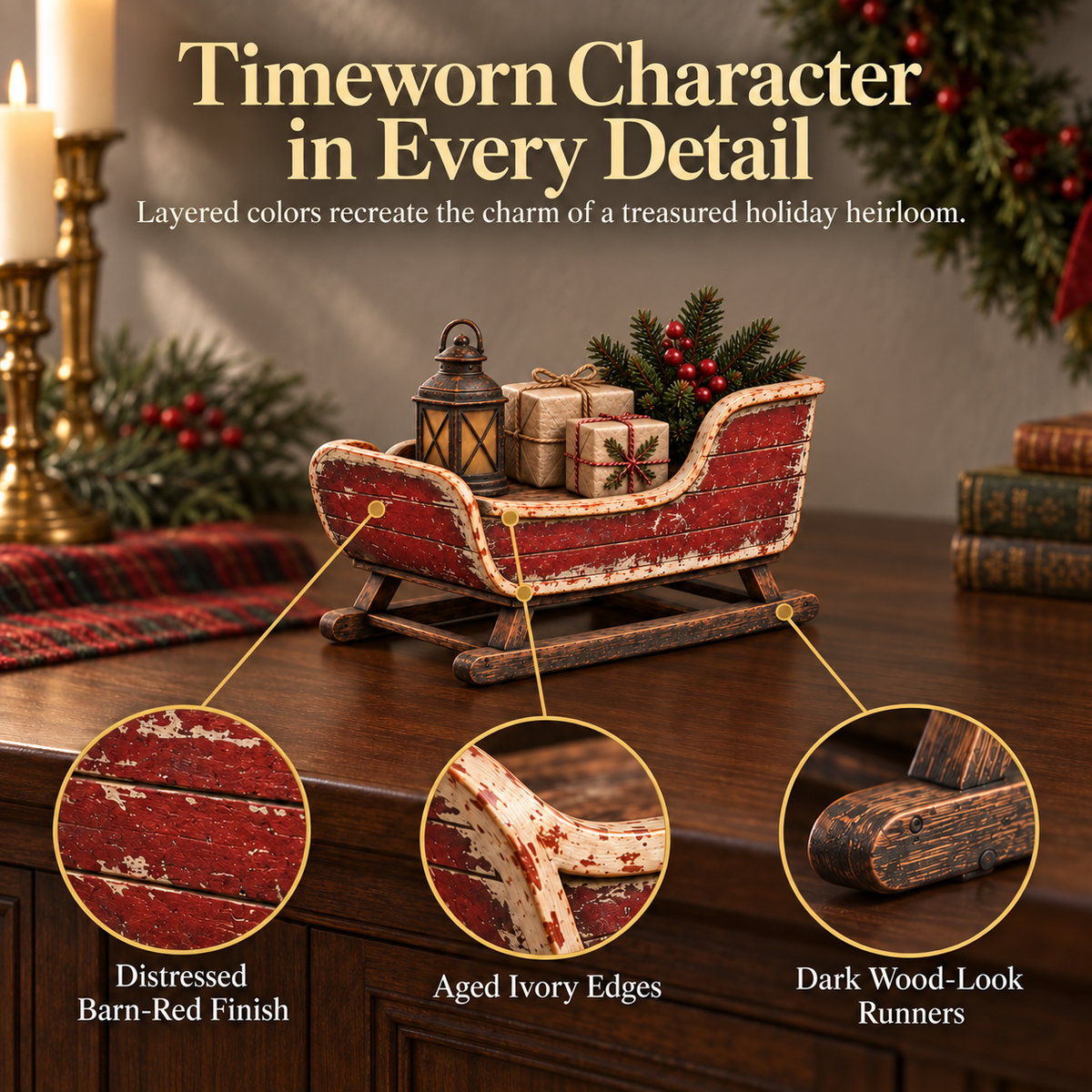 Vintage Christmas Eve Sleigh Figurine – 9.8 in Tabletop Décor