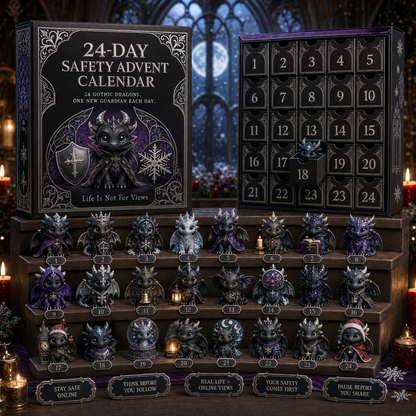 CHRISTMAS KICKOFF 49% OFF - 2026 Gothic Dragon Safety Advent Calendar - 24-Day Festive Countdown, Dark Fantasy Dragon Themed Online-Safety Collectible Miniatures Blind Box - Gift For Kids & Teens