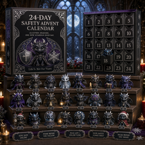 CHRISTMAS KICKOFF 49% OFF - 2026 Gothic Dragon Safety Advent Calendar - 24-Day Festive Countdown, Dark Fantasy Dragon Themed Online-Safety Collectible Miniatures Blind Box - Gift For Kids & Teens