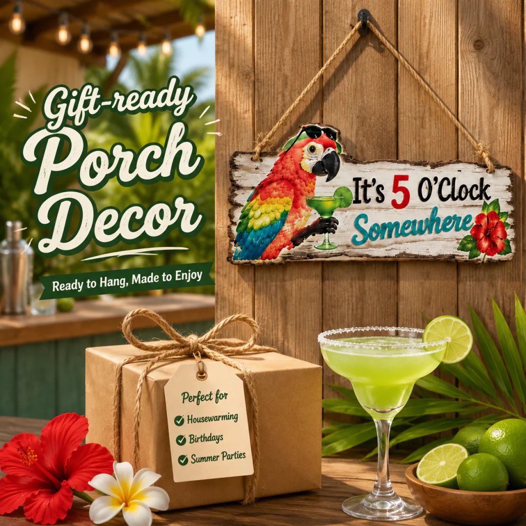 Colorful Parrot Wooden Wall Sign – Tropical Cocktail Bar Decor