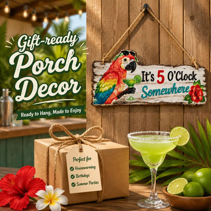 Colorful Parrot Wooden Wall Sign – Tropical Cocktail Bar Decor