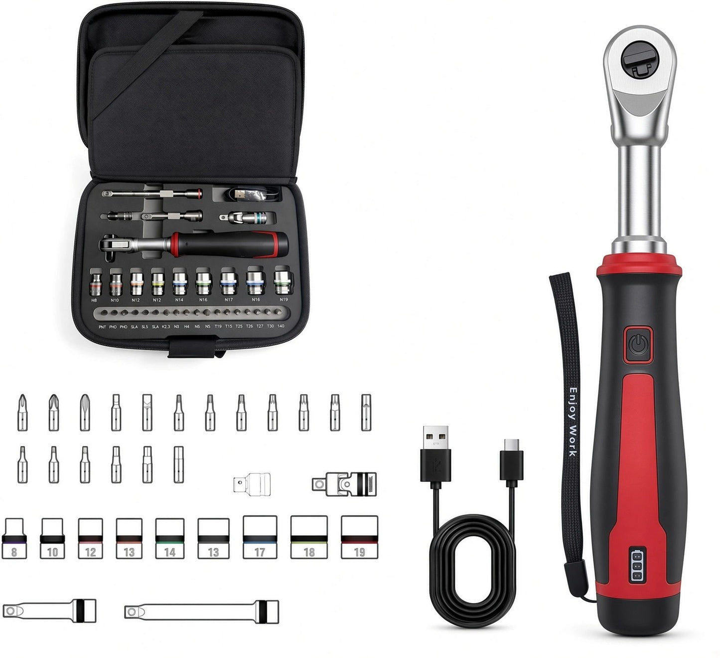 Compact Cordless Electric Ratchet Tool with LED Light | Rechargeable Handheld Power Driver for Automotive Repairs & DIY Projects