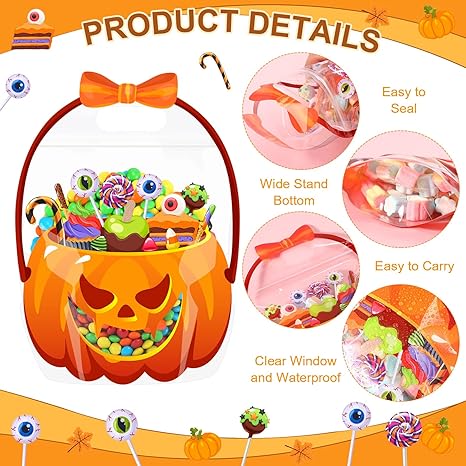 🔥Last Day 50% OFF - 50 Pcs Halloween Favor Bags Transparent Pumpkin Sealed Pouches🍬