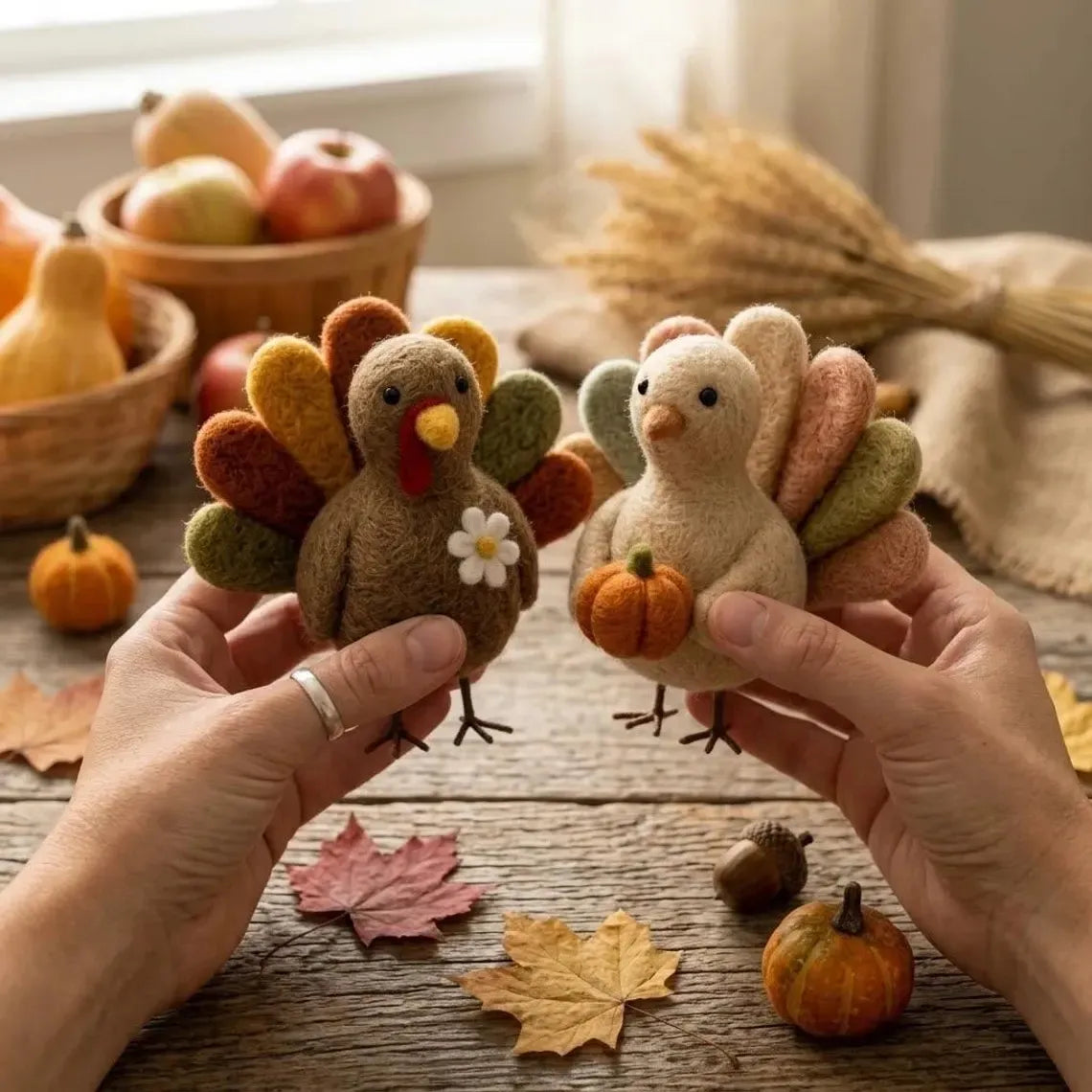 🦃 Handmade Needle-Felted Turkey Figurines – 3-Design Collection