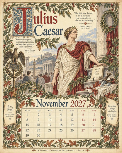 A Shakespearean Year 2027 – 12 Plays Through the Seasons | Vintage Illustrated Wall Calendar