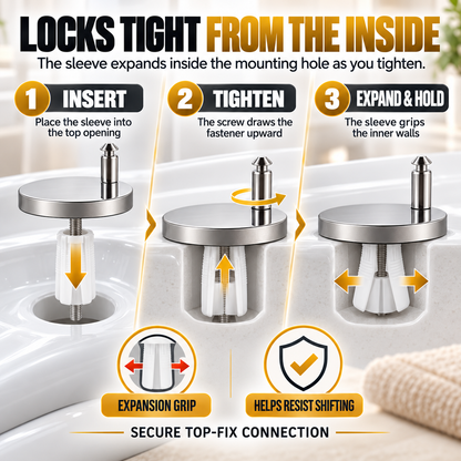 Top-Fix Toilet Seat Hinge Replacement Kit – 2-Pair Anti-Wobble Set