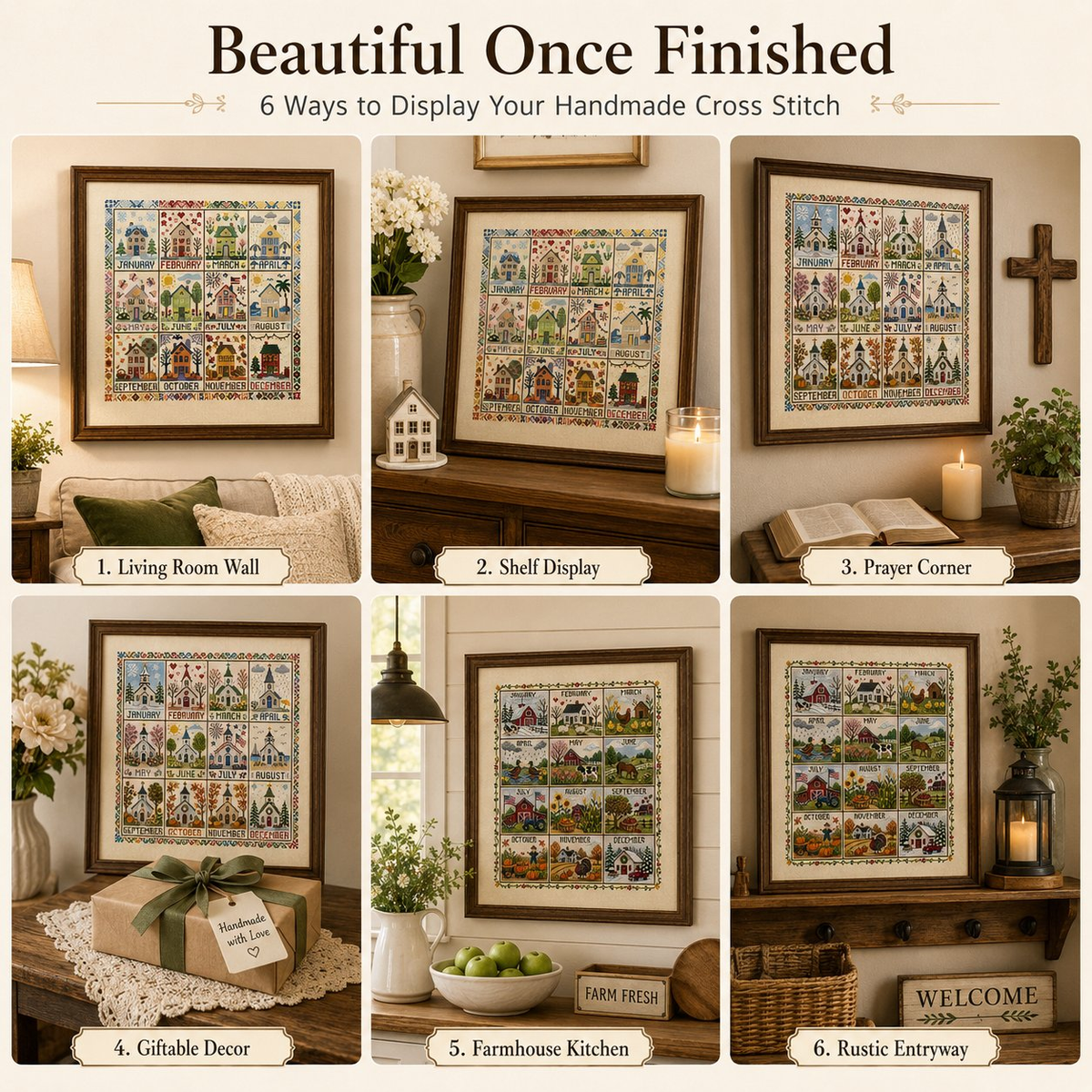 Six ways to display a finished seasonal cross stitch