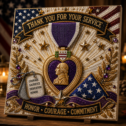 🇺🇸 Last Day Promo: 49% OFF - 💜💎Purple Heart Day Commemorative Pearl Art Kit - Create a Meaningful Tribute to Courage and Service