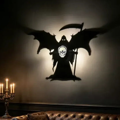 💀 Grim Reaper Shadow Projection Wall Light – No-Drill Halloween Decor