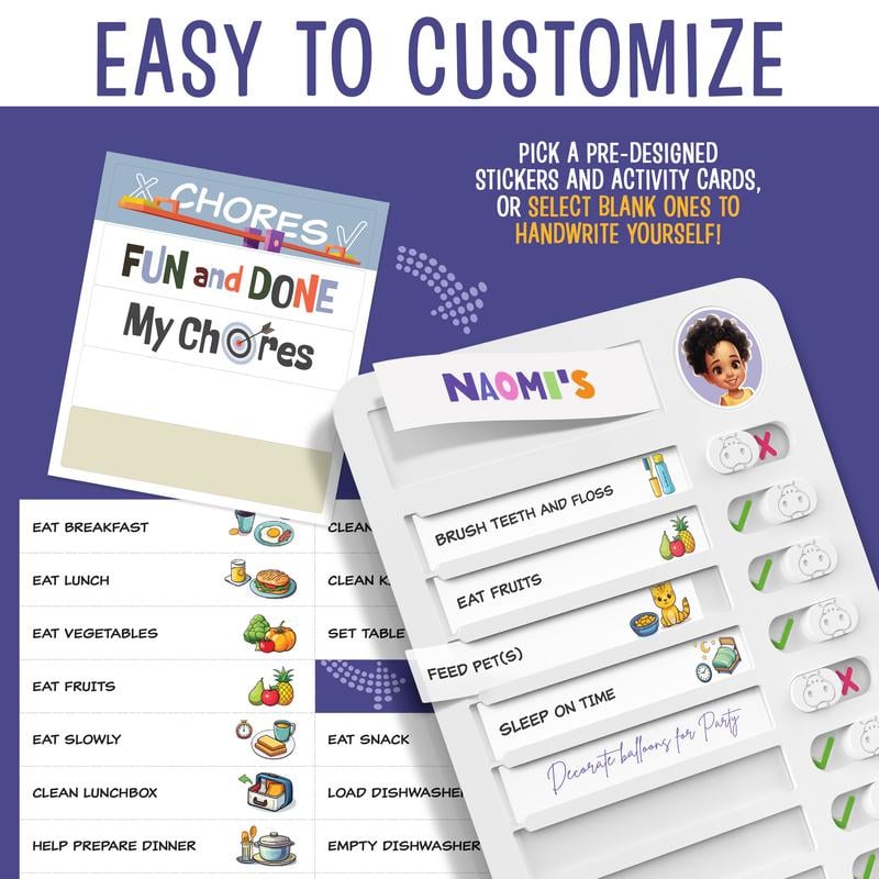 Magnetic Kids Chore Chart - Daily Routine Chart with Checklist, Stickers, Plastic Icons & Visual Task System