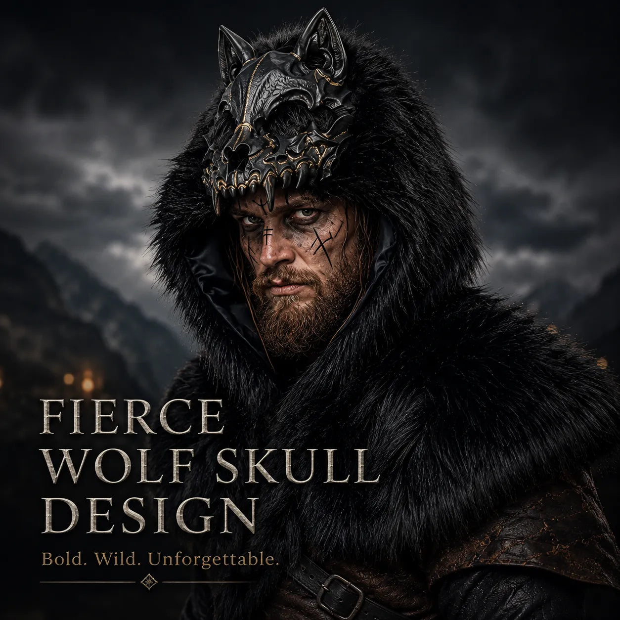 🐺 Viking Wolf Skull Faux Fur Hooded Cape – Halloween Cosplay Costume