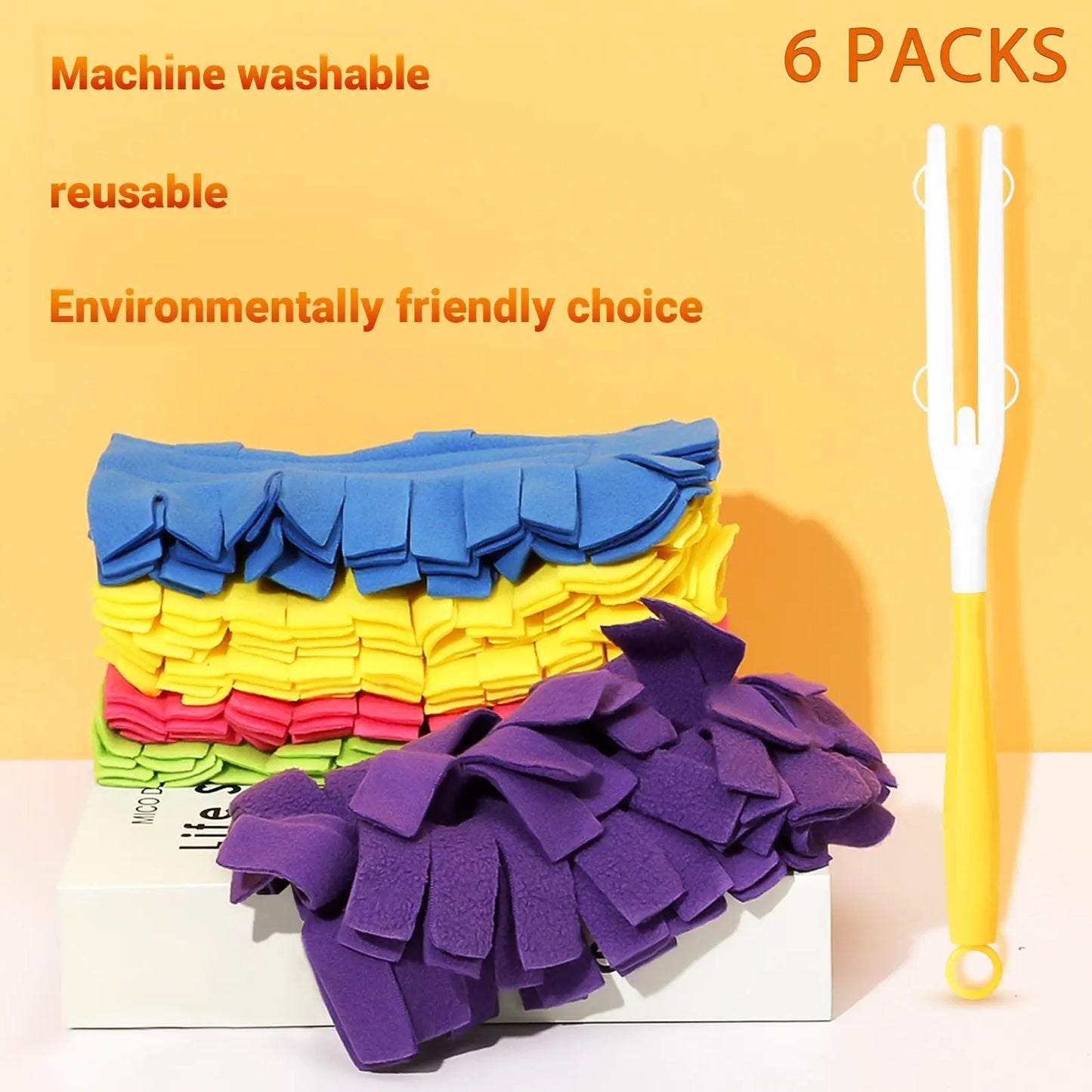 6-Pack Reusable Electrostatic Duster Refills with Handle – 360° Flexible Microfiber Dust Cleaner for Furniture, Ceiling Fans & Blinds