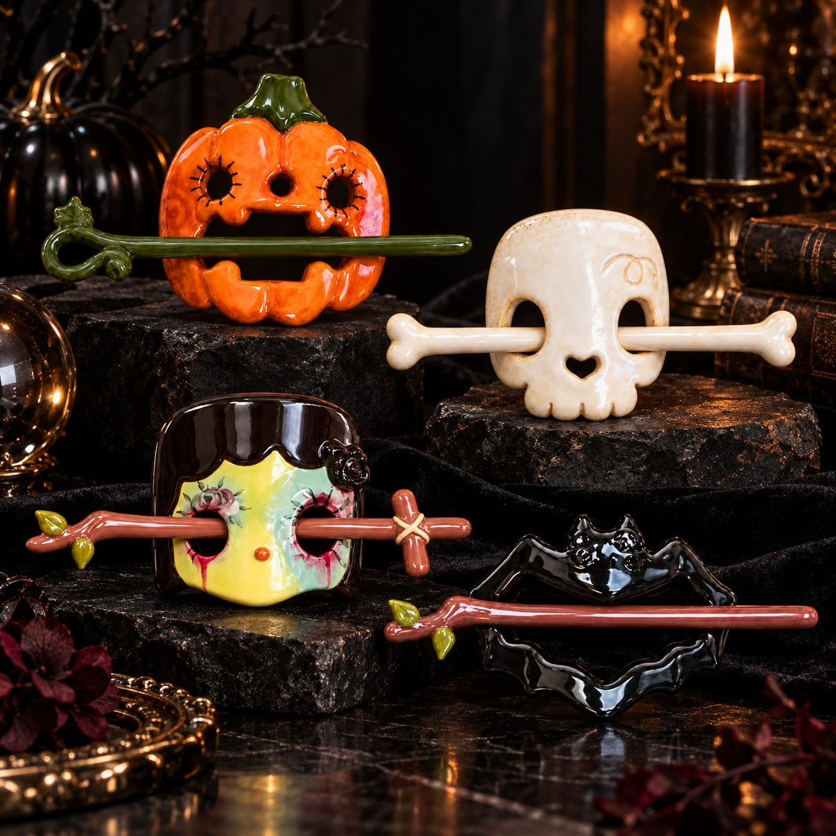 Halloween Ceramic Hair Claw & Pin – 4 Spooky Styles