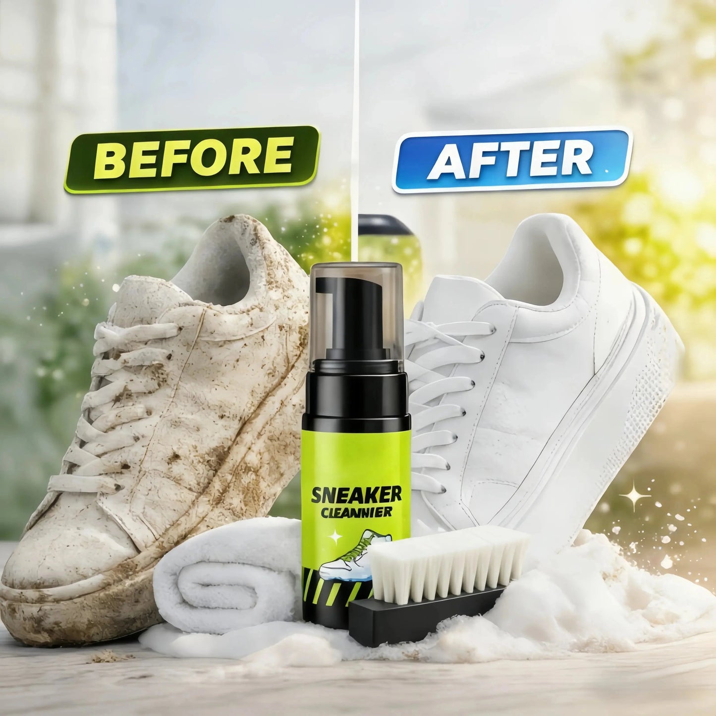 💥🏆 Foam Shoe Cleaning Kit – Sneaker Cleaner With Brush & Microfiber Towel ✨