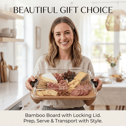 🧀 Bamboo Serving & Cutting Board with Locking Lid