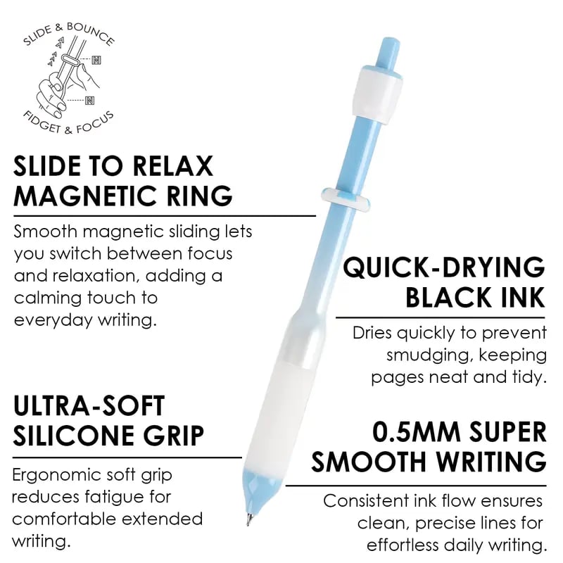 Grabie Slide & Bounce Magnetic Fidget Gel Pen Set (Set of 2) - Productivity Fidget Tool