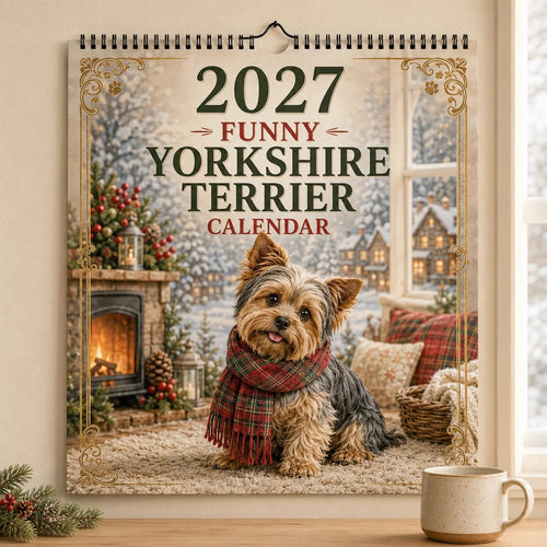 2027 Funny Yorkshire Terrier Wall Calendar | A4 Hanging Calendar