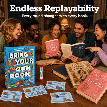 📚 Bring Your Own Book Party Game | 150 Hilarious Prompt Cards, 60-Second Timer & Endless Book Night Fun 🐱🎉