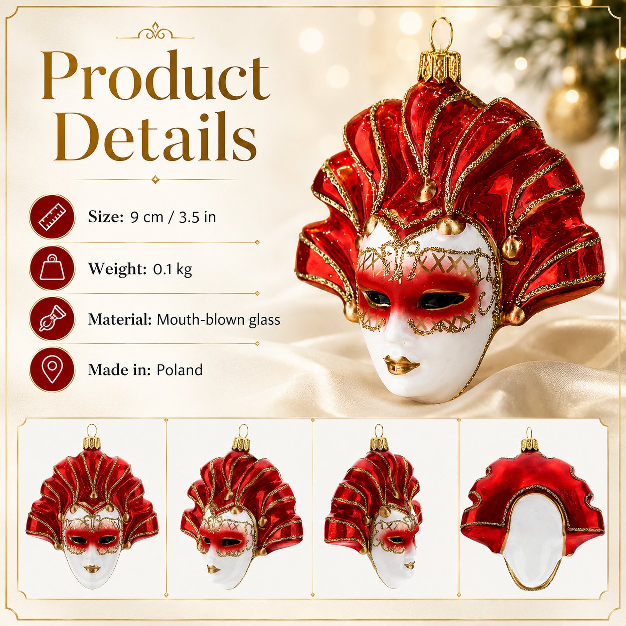 Vintage Venetian Mask Tree Pendant 🎄 | Unique Hand-Painted Holiday Keepsake