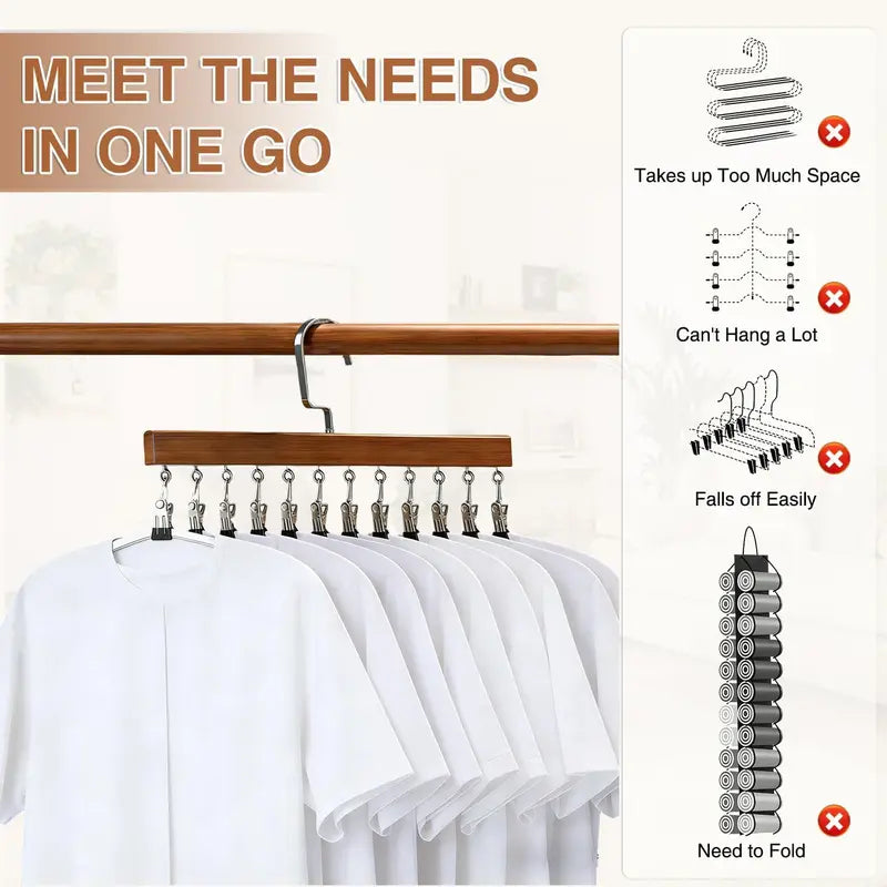 2 Pack Closet Organizer with 12 Clips, Space Saving Hangers for Clothes