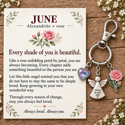 🔥LAST DAY 50% OFF - 👼 Always By Your Side: Birth Month Angel & Flower Keychain + Keepsake Card 🌸