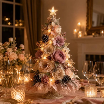 🌸🎄Blush Bloom Pre-Lit Floral Christmas Tree