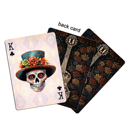 💀 Día de los Muertos Playing Cards – 54 Unique Skull Art Designs, Premium Blue Core Poker Deck
