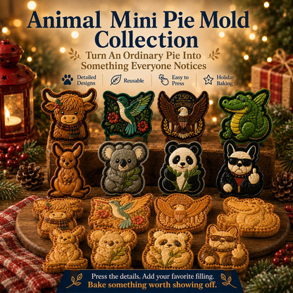 ⏳ Last Day 49% OFF – 🐾 8-Design Animal Mini Pie Mold Collection | Reusable Embossed Molds for Shaping Detailed Highland Cow, Hummingbird, Eagle, Koala & More 🥧✨