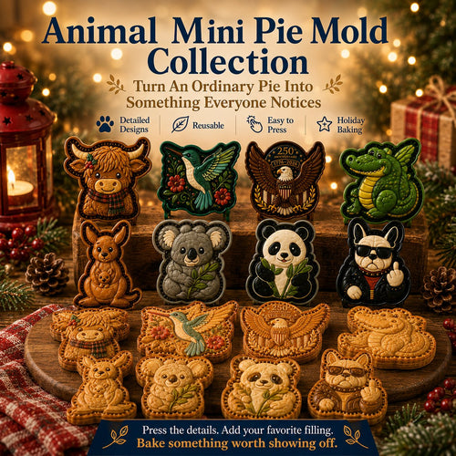 ⏳ Last Day 49% OFF – 🐾 8-Design Animal Mini Pie Mold Collection | Reusable Embossed Molds for Shaping Detailed Highland Cow, Hummingbird, Eagle, Koala & More 🥧✨