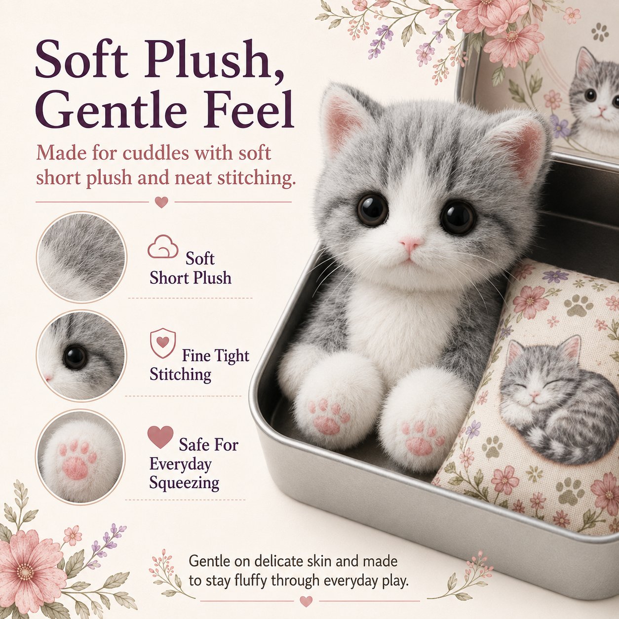 🐱Pocket Hug Plush Keepsake Tin, Mini Portable Comfort Pocket Plush Toy