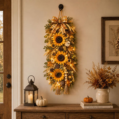 Lighted Sunflower Fall Door Swag