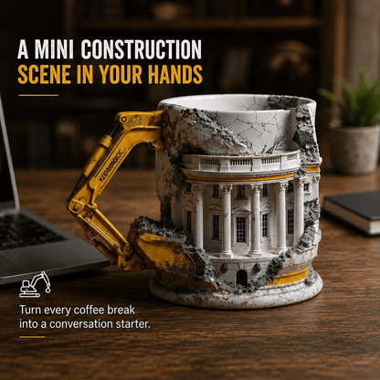3D Excavator Demolition Mug – Construction Scene Ceramic Coffee Cup