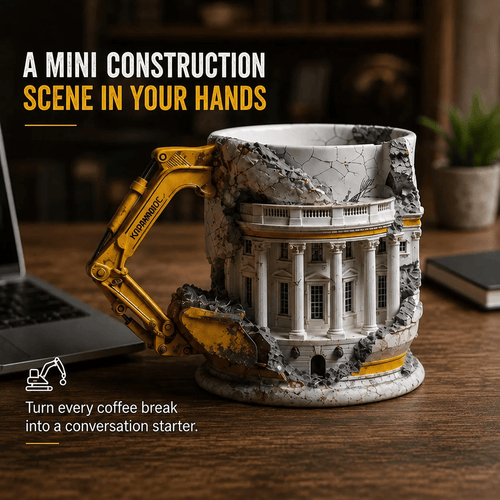 3D Excavator Demolition Mug – Construction Scene Ceramic Coffee Cup