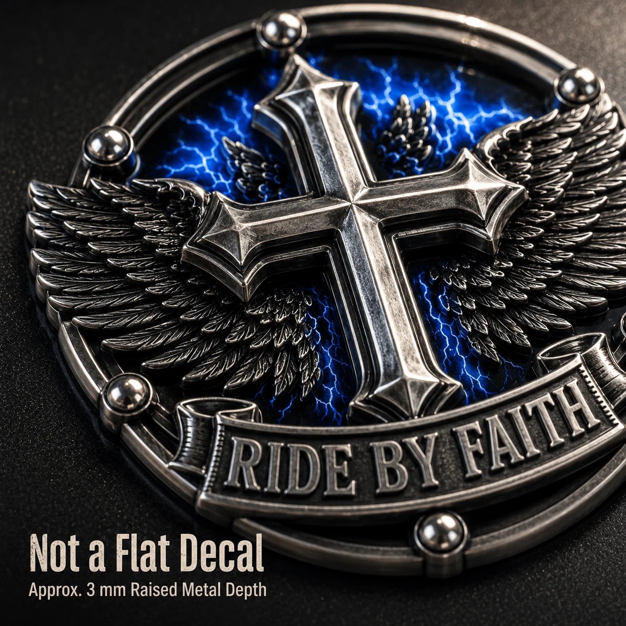🏍️Ride By Faith Winged Cross Metal Emblem