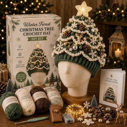 ⏳ Last Day 49% OFF – 🎄Beginner-Friendly Light-Up Christmas Tree Crochet Hat DIY Kit | Complete Kit with Coordinated Yarn, LED Lights & Step-by-Step Guide Included 💕