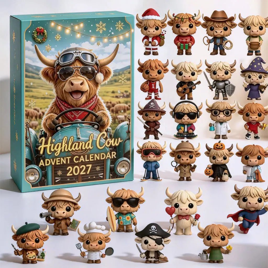 🐮 Highland Cow Advent Calendar 2027/Cute 3D Highland Cow Mini Figurines Advent Box