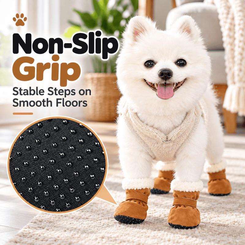 🐾Soft Velvet Puppy Booties, Warm Non-Slip Paw Covers for Small Dogs