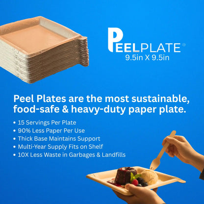 Peel Plate [9.5in X 9.5in] - 2 Month Supply of Reusable Paper Plates