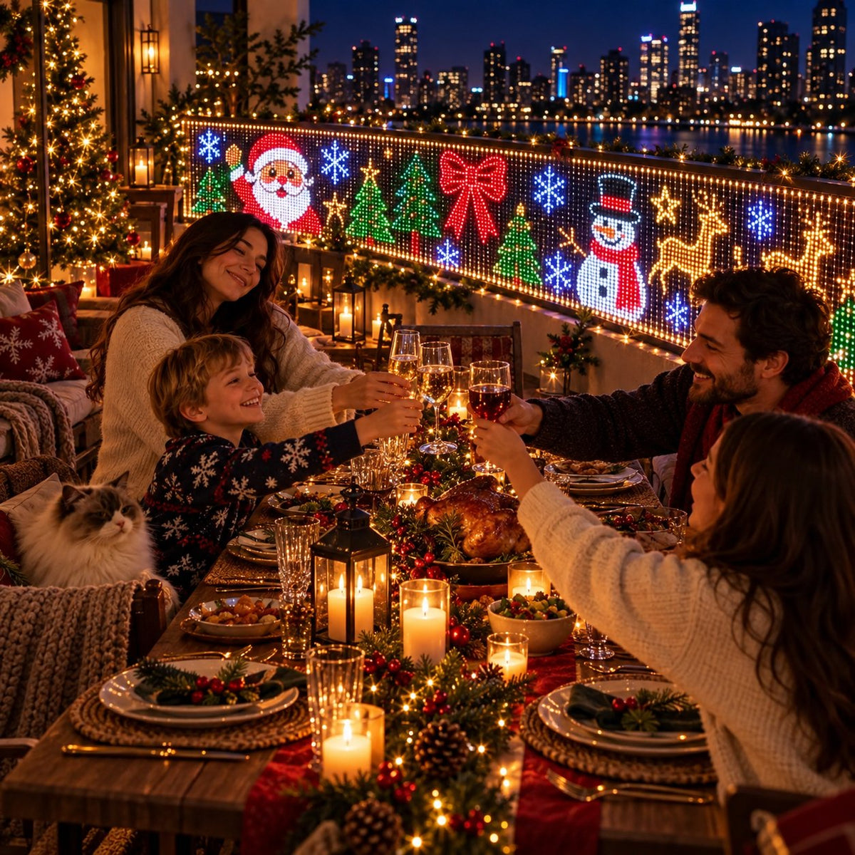 Smart LED Matrix Balcony Curtain Light, Flowing Animation LED Curtain Lamp for Balcony, Patio Holiday Party Decoration