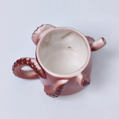 🐙 Pink Octopus Ceramic Mug – 3D Tentacle Design
